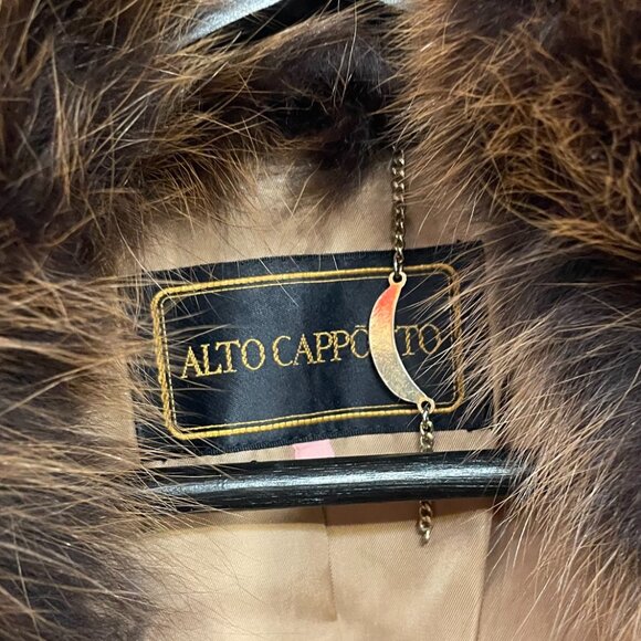 EUC Vintage 100% Wool Genuine Fur Collar Belted Coat Brown XS-S fit - Picture 4 of 6